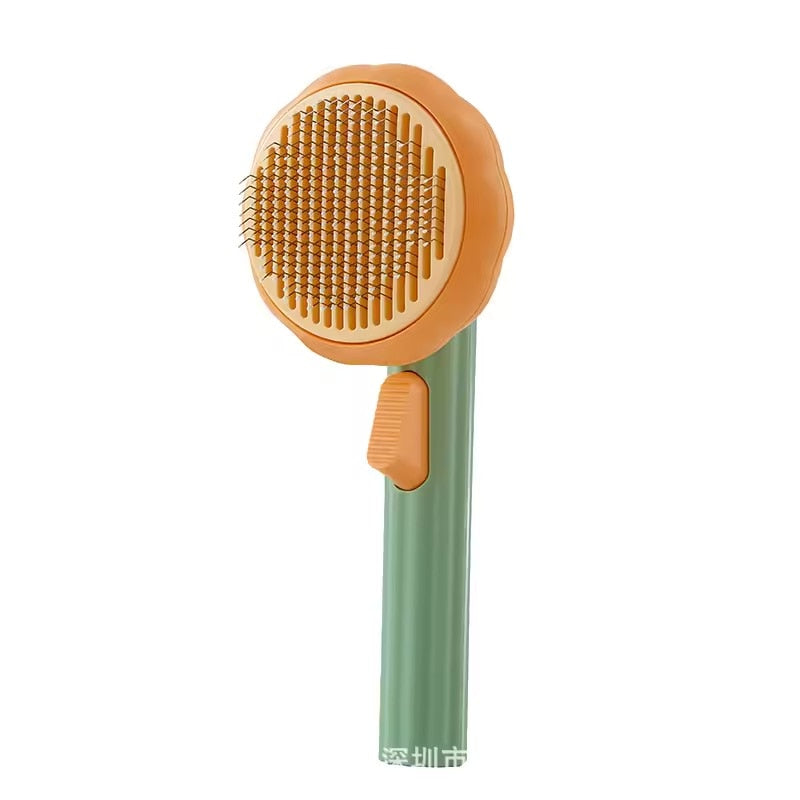 Perie HOZRO pentru animale cu buton de autocuratare, plastic, verde/portocaliu, 19.5 cm BESTSELLS