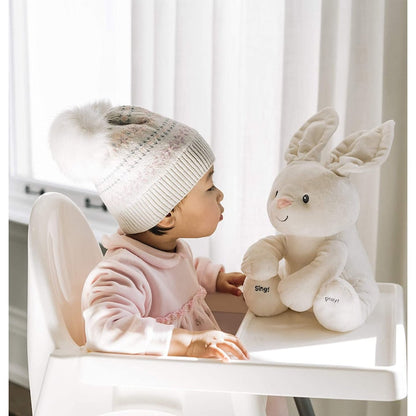 Jucarie interactiva Hozro, Iepuras de plus Cucu-Bau, Peek a Boo! - Canta si vorbeste, Culoare Alb HOZRO