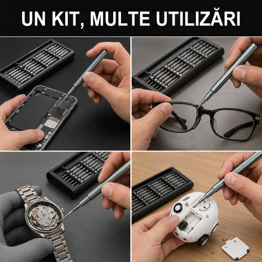 Set Șurubelnițe de Precizie 24 în 1 HOZRO, Trusă Magnetică Profesională cu Biți S2 Premium, Mini Unelte pentru Repararea Electronicelor, Telefon, Laptop, Consolă Jocuri, Ochelari, Ceasuri, Carcasă Aluminiu, Negru HOZRO