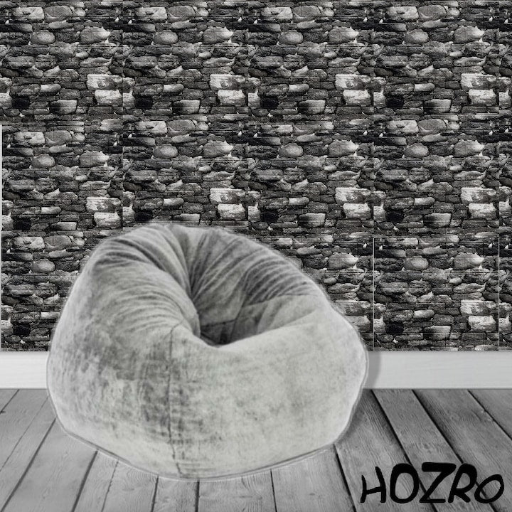 Set Tapet 3D Hozro autoadeziv, Model Caramizi Rau Gri Inchis, design modern, foarte usor de montat, Tapet 96 HOZRO