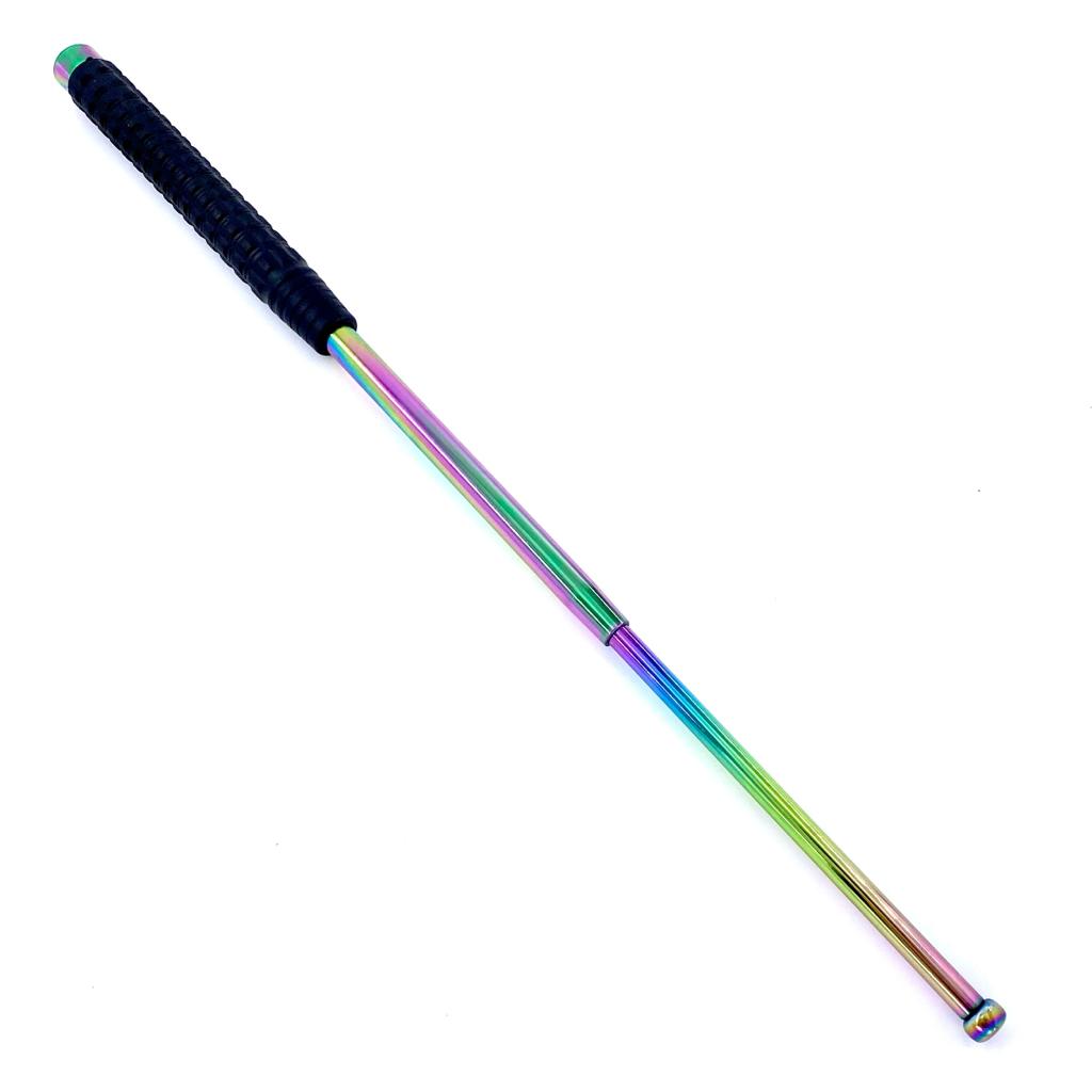 Baston telescopic Hozro profesional Eagle din otel inoxidabil, maner cauciucat zimtat, 66 cm, 3 segmnete, fade, husa cu prindere la curea si cutie HOZRO