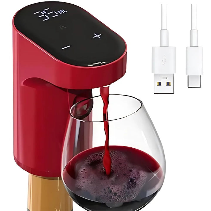 Dozator electric pentru vin si alte lichide Hozro®,  cu dozare automata ecran tactil si incarcare USB Type-C, Rosu BESTSELLS