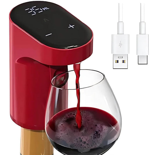 Dozator electric pentru vin si alte lichide Hozro®,  cu dozare automata ecran tactil si incarcare USB Type-C, Rosu BESTSELLS