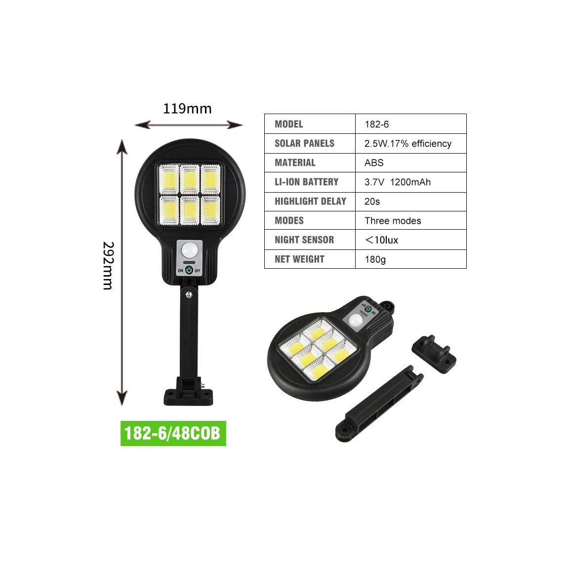 Lampa cu incarcare solara, 3 moduri de functionare, buton ON/OFF CL182-6, HOZRO, – Model LAMPA-JX-256, SMD Ultra-Luminoase, Lumina Alb Rece, Senzor de Mișcare, Waterproof HOZRO