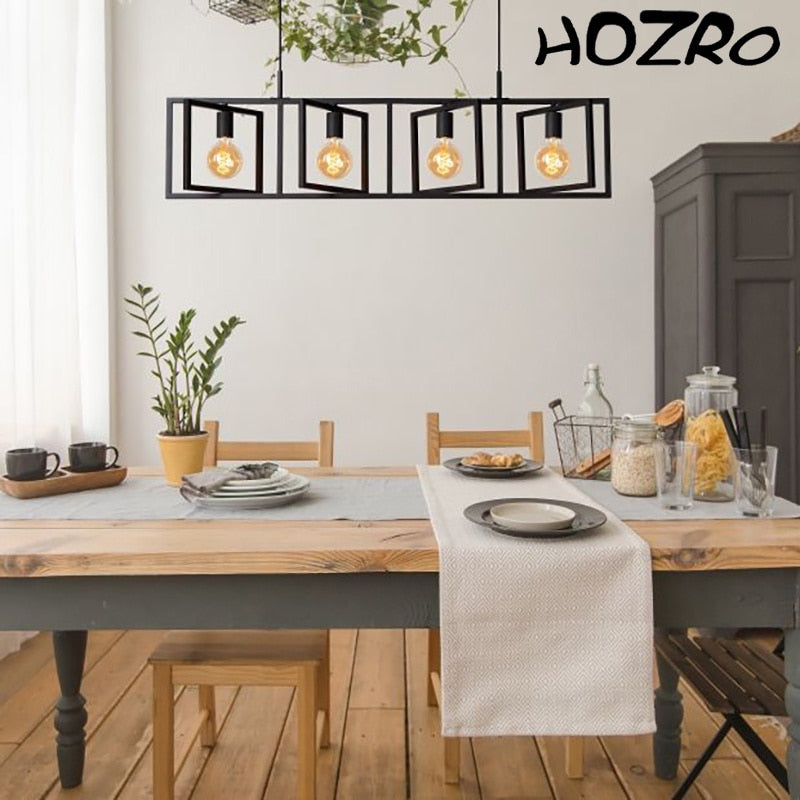 Lustra tip Pendul HOZRO, 4 Becuri, Metal, Suport liniar, Design modern, rafinat, Negru HOZRO