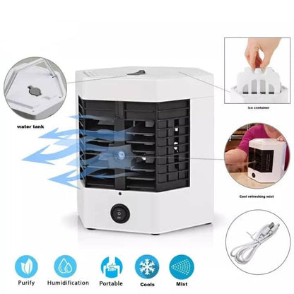Mini Răcitor Portabil HOZRO, Cooler Arctic Cool Ultra-Pro, 2 Puteri, 10W, Alimentare USB, Alb Umidificare a Aerului cu Rezervor de Apă, Trepte de Viteză Reglabile, Ideal pentru Birou, Dormitor sau Vacanțe HOZRO
