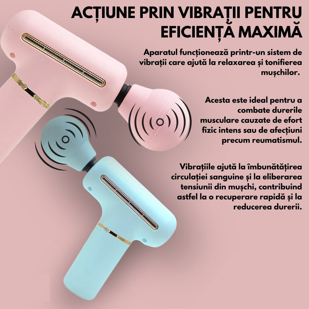 Aparat de masaj HOZRO®, cu tip de actionare prin vibratii, pentru dureri musculare si reumatism, albastru HOZRO
