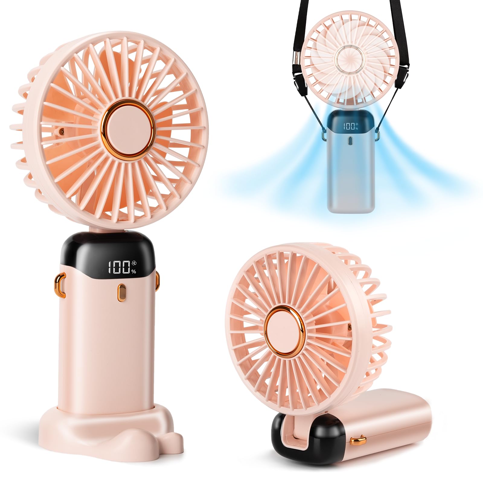 🎁 1+1 GRATIS – Ventilator Portabil HOZRO, 4 în 1 cu Aromaterapie 💨 De Mână, Birou, Gât, LCD, USB, 12h Autonomie, 4000 mAh HOZRO