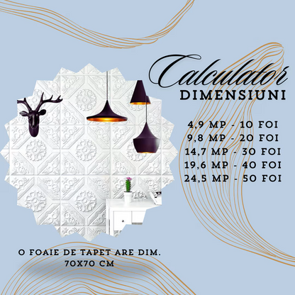 Tapet 3D autoadeziv HOZRO, Model Placa Romburi, perete/tavan, waterproof, usor de montat, design modern, 70x70 cm, alb, TAPET 9 HOZRO