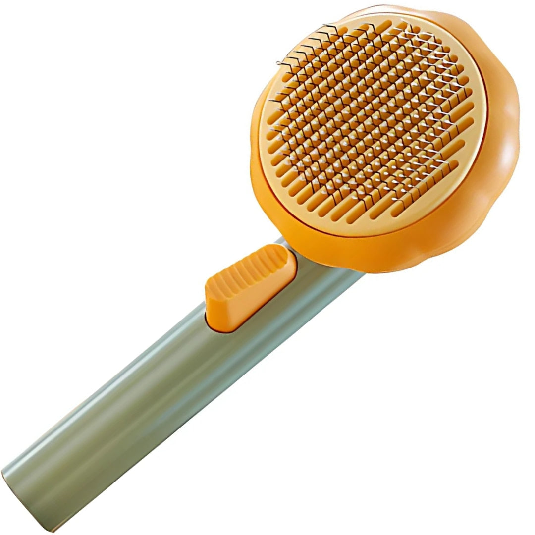 Perie HOZRO pentru animale cu buton de autocuratare, plastic, verde/portocaliu, 19.5 cm BESTSELLS