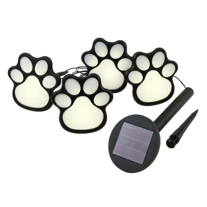 Set 4 Lămpi Solare pentru Exterior HOZRO, Design Lăbuțe Animale, Rezistente la Intemperii, Dimensiuni 9x9 cm, Lumină Albă, Autonomie Mare HOZRO