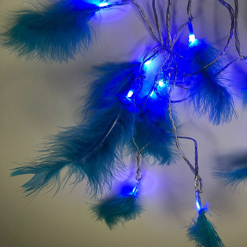 🪶 Instalație Decorativă Premium Hozro – 20 LED-uri cu Pene, 3.5m, Albastru sau Verde Magic HOZRO