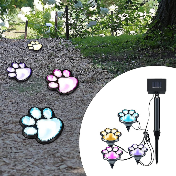 Set 4 Lămpi Solare pentru Exterior HOZRO, Design Lăbuțe Animale, Rezistente la Intemperii, Dimensiuni 9x9 cm, Lumină Albă, Autonomie Mare BESTSELLS