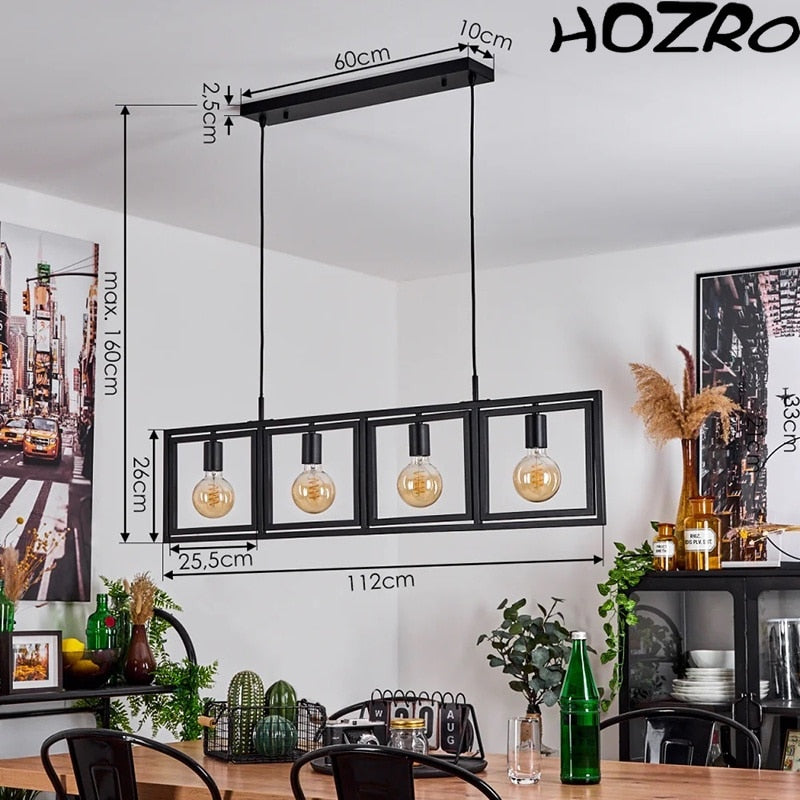 Lustra tip Pendul HOZRO, 4 Becuri, Metal, Suport liniar, Design modern, rafinat, Negru HOZRO
