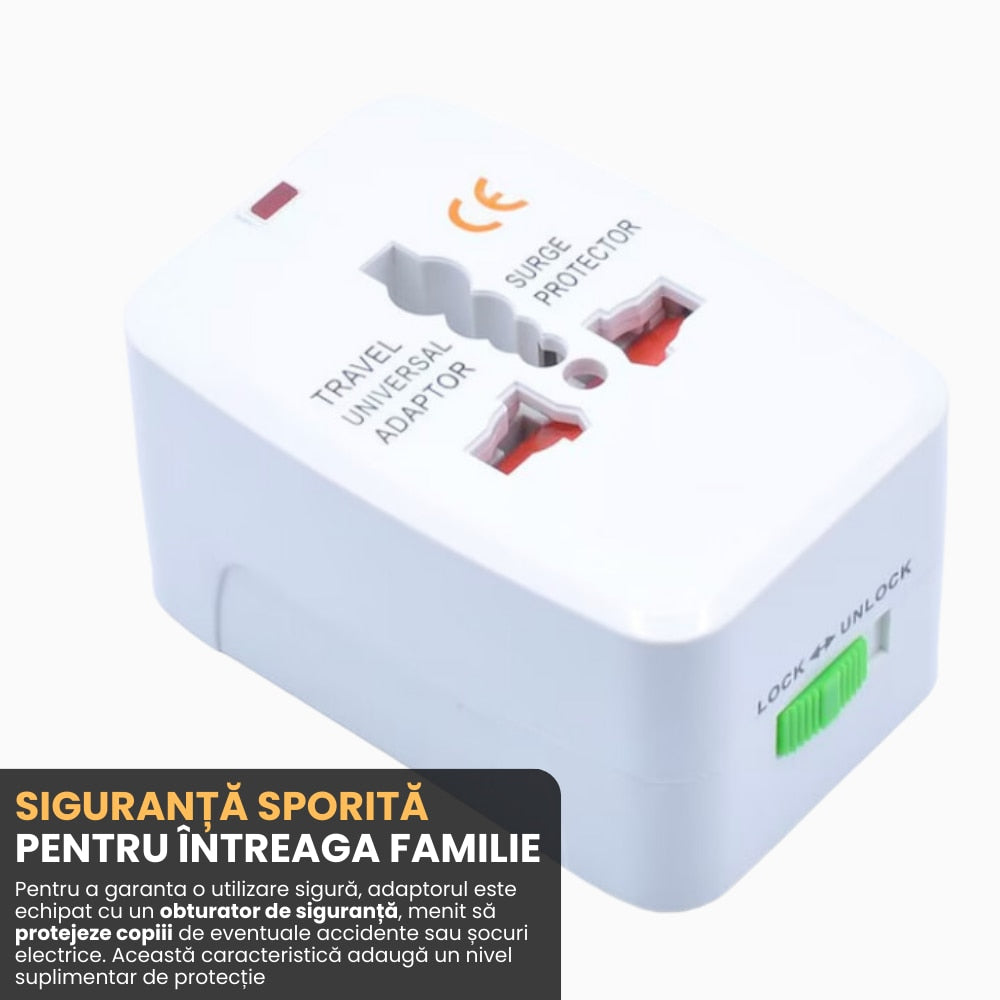 Adaptor Priză Universal Portabil Hozro | Compatibilitate Globală în Peste 150 de Țări, Protecție la Supratensiune și Indicator LED HOZRO