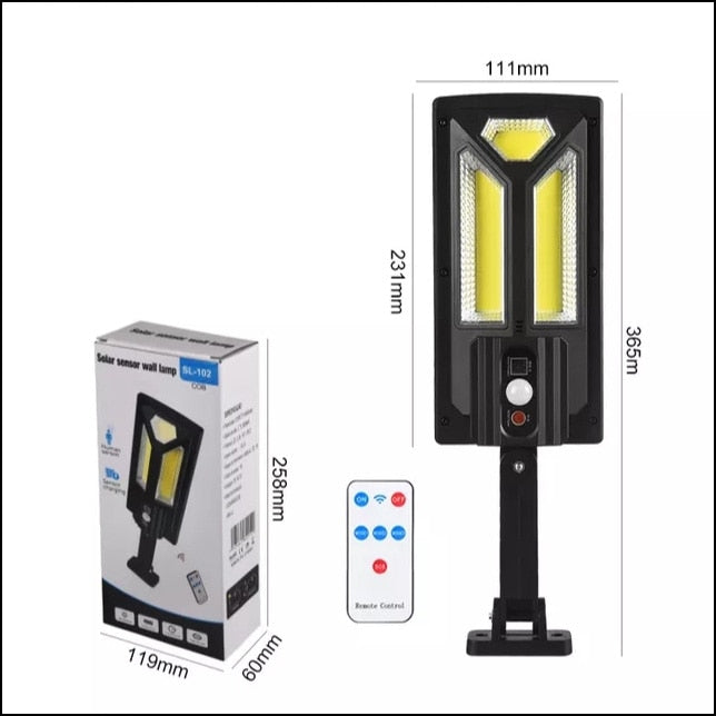Lampă Solară LED HOZRO, 72W, Model SL-102COB, cu Senzor de Mișcare – Montare pe Perete, Design Dreptunghiular, Iluminat Exterior Puternic și Eficient HOZRO