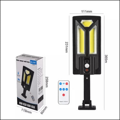 Lampă Solară LED HOZRO, 72W, Model SL-102COB, cu Senzor de Mișcare – Montare pe Perete, Design Dreptunghiular, Iluminat Exterior Puternic și Eficient HOZRO