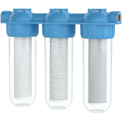 Sistem de Filtrare Apa HOZRO® Triplu 3/4" – Statie Premium cu 3 Trepte de Filtrare HOZRO