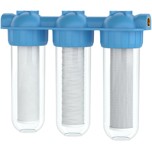 Sistem de Filtrare Apa HOZRO® Triplu 3/4" – Statie Premium cu 3 Trepte de Filtrare HOZRO