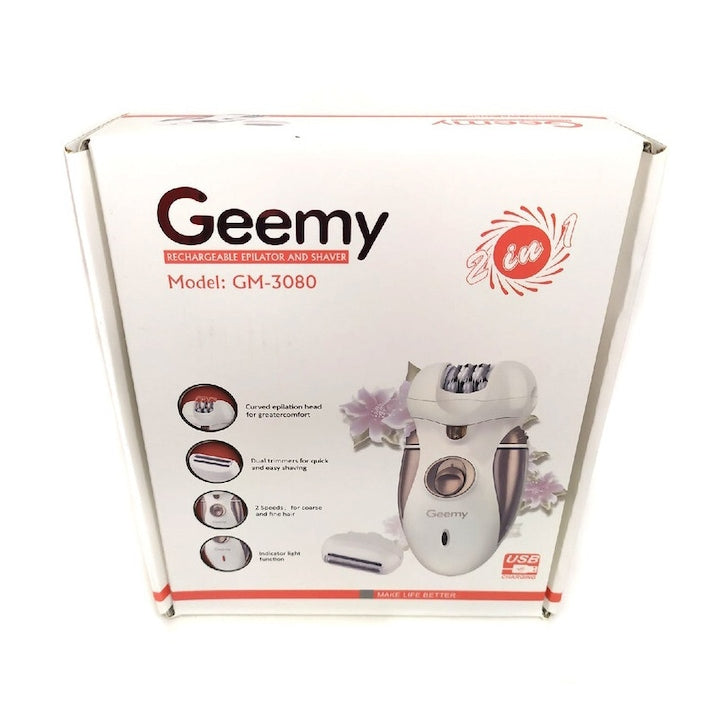 Epilator Reîncărcabil  HOZRO GM-3080, 2 Capete pentru Epilare și Ras, Acumulator și 2 Viteze, Alb HOZRO