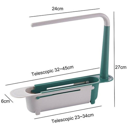 Suport multifunctional pentru burete si accesorii de curatenie vase de bucatarie, pentru chiuveta, telescopic, alb/diverse culori, ABS, 27X6X32-45 CM BESTSELLS