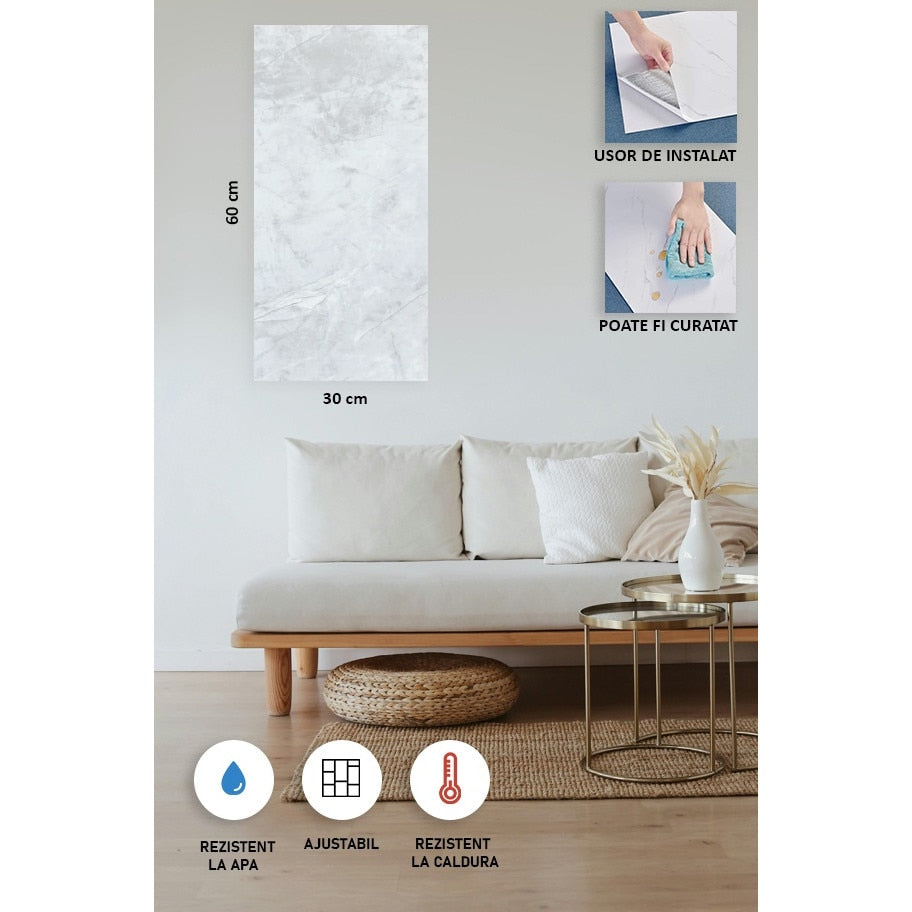 Set placi Hozro, Tapet imitatie Marmura decorativa, autoadezive, model abstract, 30x60 cm, PD902, grosime 2mm BESTSELLS