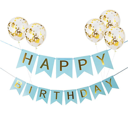Set Banner Baloane cu text „Happy Birthday” Roz – Decor Festiv pentru Petreceri Aniversare, Evenimente, cu baloane cu confetii, Refolosibile, Ușor de Umflat și Montat HOZRO