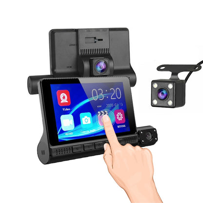 Camera auto tripla HOZRO®, Full HD 1080P, monitor 4inch TOUCHSCREEN, bord+habitaclu+spate, rezolutie ultra, 170 grade unghi extra-larg de filmare, senzor G, vedere nocturna, Functie Foto HOZRO