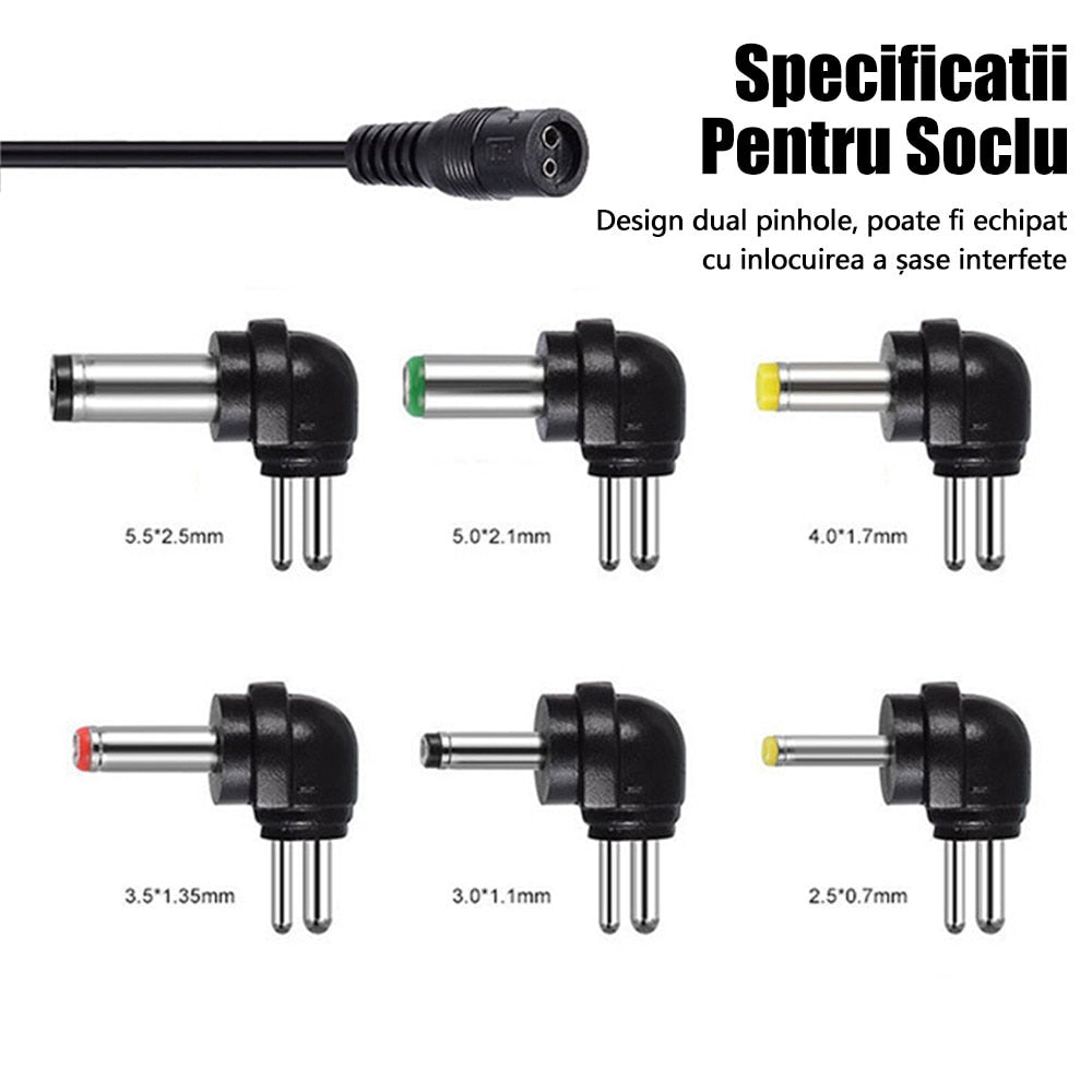 Alimentator Universal Reglabil Hozro | Multi-Tensiune 3V - 12V (30W), cu 6 Conectori Interconectabili HOZRO