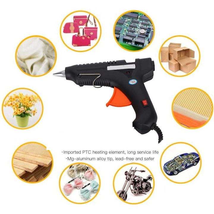 Pistol de Lipit cu Silicon HOZRO 20W – Aparat de Lipit Electric pentru Rezerve de 8mm, Negru/Portocaliu HOZRO
