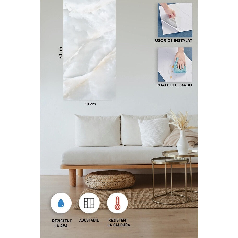 Set placi Hozro, Tapet imitatie Marmura decorativa, autoadezive, model abstract, 30x60 cm, PD910, grosime 2mm BESTSELLS