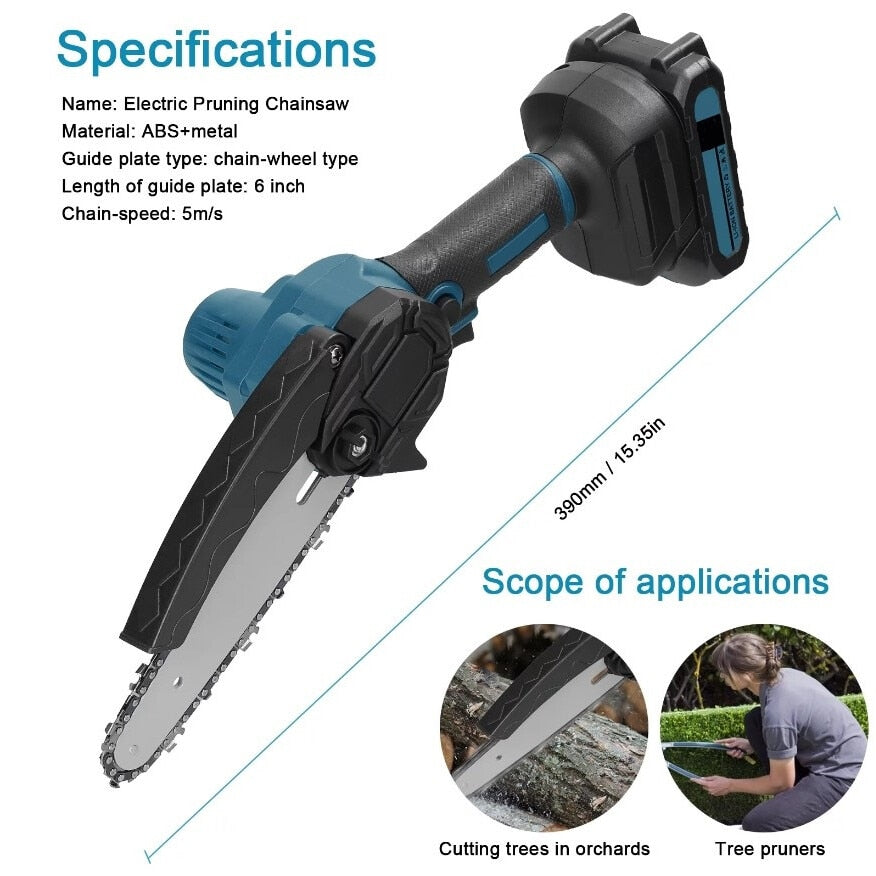 Mini fierastrau electric / mini drujba cu lant, Reincarcabila, protectie mana HOZRO, 21V, lungime lama 19 cm, 2 acumulatori BESTSELLS