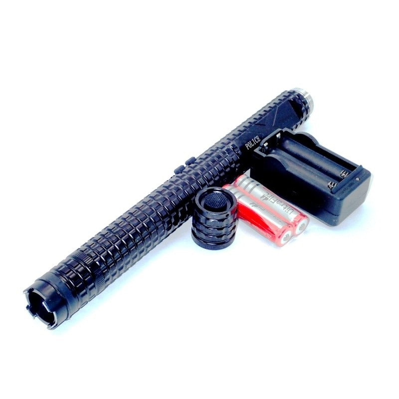 Electrosoc HOZRO Baston Metalic cu Lanterna, Metalic, Stun Gun, X 8, 10000 kW, Negru HOZRO