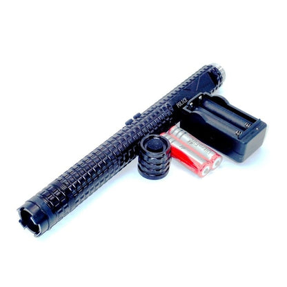 Electrosoc HOZRO Baston Metalic cu Lanterna, Metalic, Stun Gun, X 8, 10000 kW, Negru HOZRO