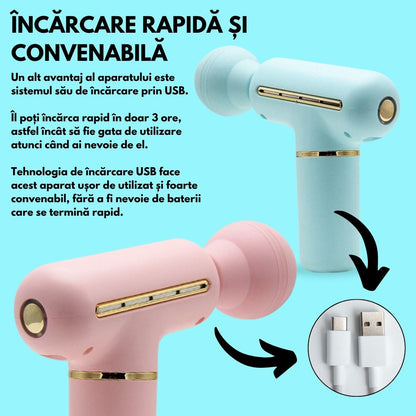 Aparat de masaj HOZRO®, cu tip de actionare prin vibratii, pentru dureri musculare si reumatism, albastru HOZRO