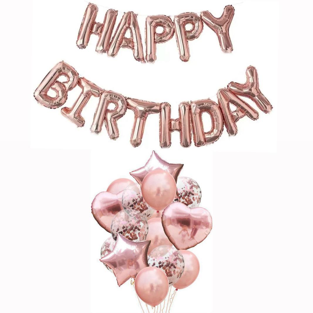 Set Baloane Folie „Happy Birthday”, 43 cm – Decor Elegant pentru Petreceri Aniversare, Evenimente, Fete, Femei, Fetițe, cu Litere Mari, Refolosibile, Ușor de Umflat și Montat (Copy) HOZRO