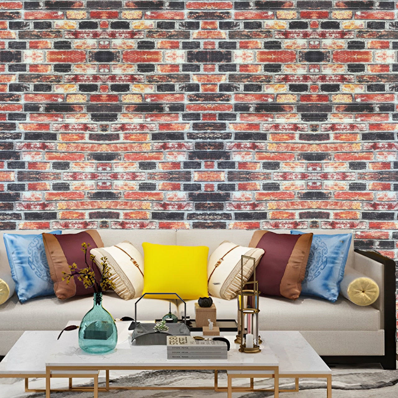 Set Tapet 3D Hozro autoadeziv, Model Caramizi multicolor Abstract, design modern, foarte usor de montat, Tapet 86 HOZRO