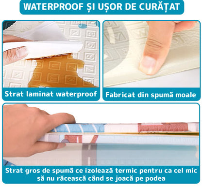 Covoras de Joaca pentru Copii Hozro®, 2 Fețe, Termic si Anti-derapant, Pliabil, Protectie la Impact, Model Munti si Padure, 200x180x1cm, Multicolor HOZRO