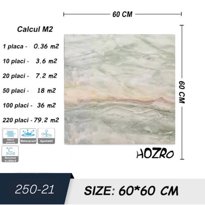 Set placi Hozro, Tapet imitatie Marmura decorativa autoadezive, pentru pereti, model abstract, 60x60 cm, 250-21, grosime 2mm BESTSELLS