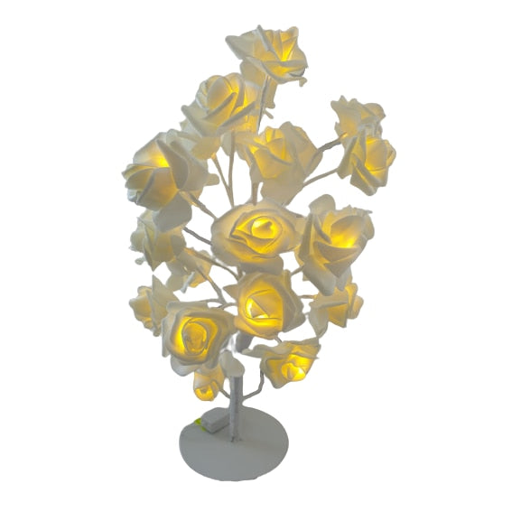 Pomisor decorativ de Craciun Hozro®, Veioza tip copacel cu Trandafiri, 36 LED-uri, Inaltime 40 cm, Alb HOZRO