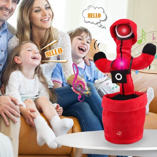 Jucărie Interactivă HOZRO, Cactus Dansator Squid Game – Imitație, Cântă și Dansează, cu Lumină și Sunet, 32 cm, Roșu-Negru HOZRO
