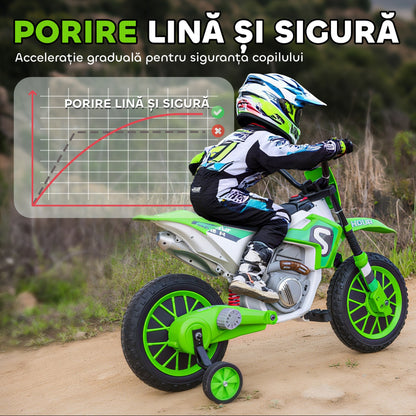 🏍️ Motocicletă Cross Electrică Hozro pentru Copii (3-5 ani), Amortizoare, Verde