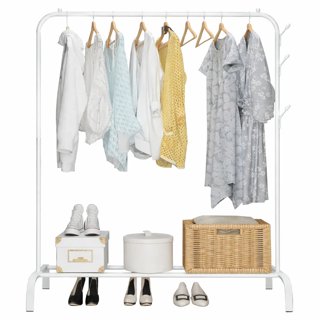 Suport de Umerase HOZRO, din Metal Alb, 150x110x40 cm – Stativ Elegant si Stabil pentru Haine, Ideal pentru Dormitor, Hol sau Dressing, Design Modern si Functional BESTSELLS