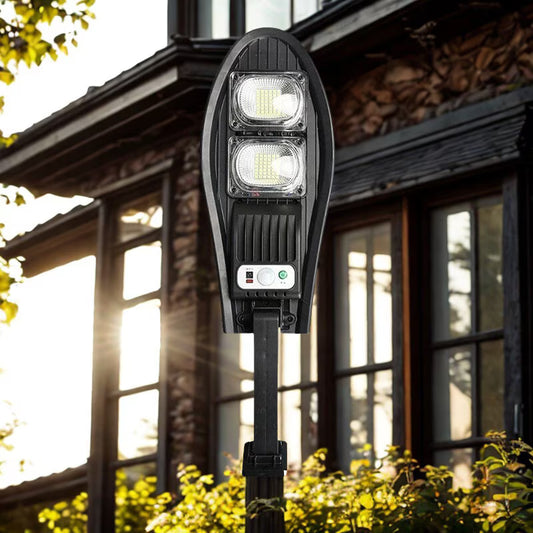 Lampă Solară HOZRO, de Exterior cu Telecomandă – Model W777B, 84 LED-uri SMD Ultra-Luminoase, Lumina Alb Rece, 3 Moduri de Funcționare, Senzor de Mișcare și Lumină, Unghi de Iluminare 120°, Material ABS Rezistent la Intemperii HOZRO