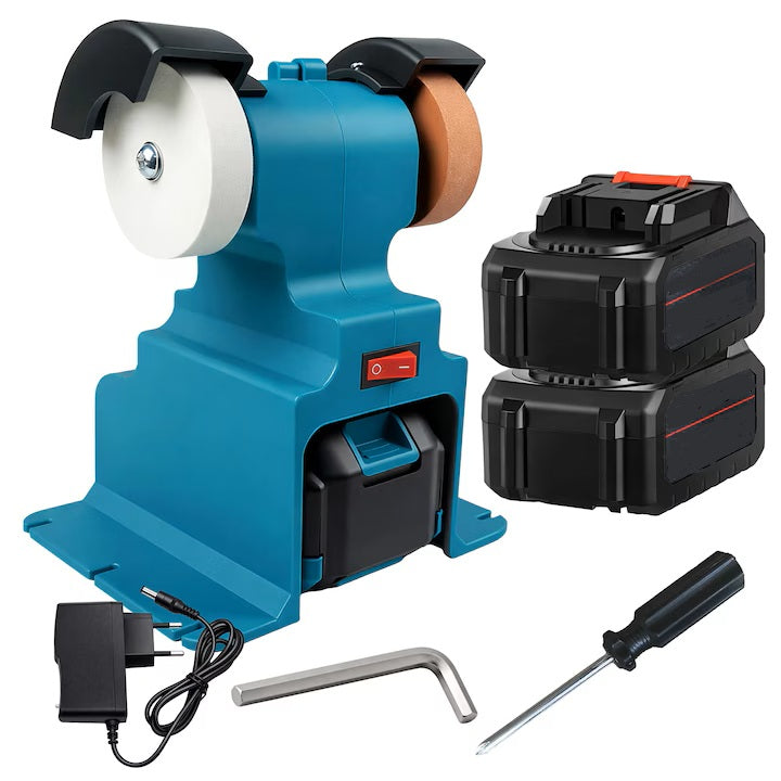 Polizor de banc dublu, HOZRO, pentru ascutire si slefuire, 2 acumulatori 48V, discuri 70 mm, turcoaz BESTSELLS