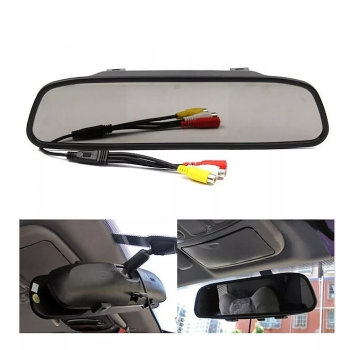 Sistem de Asistență la Parcare HOZRO, Monitor LCD 4.3" integrat în Oglindă Retrovizoare (800x480), Cameră Marșarier Mini IP68 unghi 170°, 4 Senzori Ultrasonici, Linii de Ghidaj, Avertizare Sonoră (Buzzer), Activare Automată, 12V HOZRO