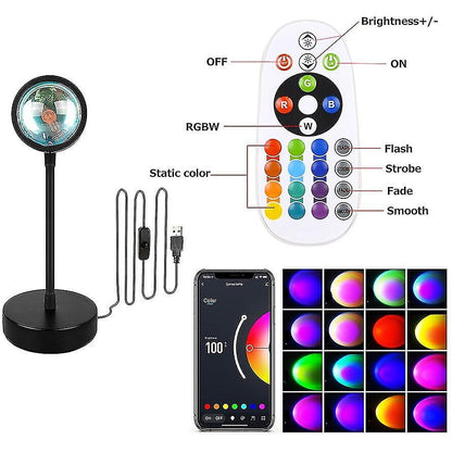 Lampa ambientala RGB, HOZRO, efecte de lumini, control prin aplicatie telefon, telecomanda, proiecteaza Apus de Soare, cap rotativ 360°, Negru BESTSELLS