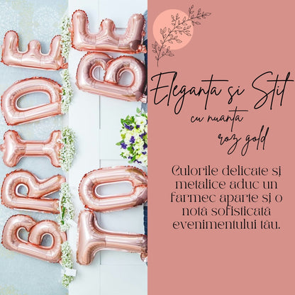 Set baloane folie nunta, Bride to be HOZRO, 340x40 cm, rose gold, Accesorii Elegante pentru Petrecerea Burlăcițelor, Nuntă sau Evenimente Tematice, Material Rezistent și Lucios HOZRO