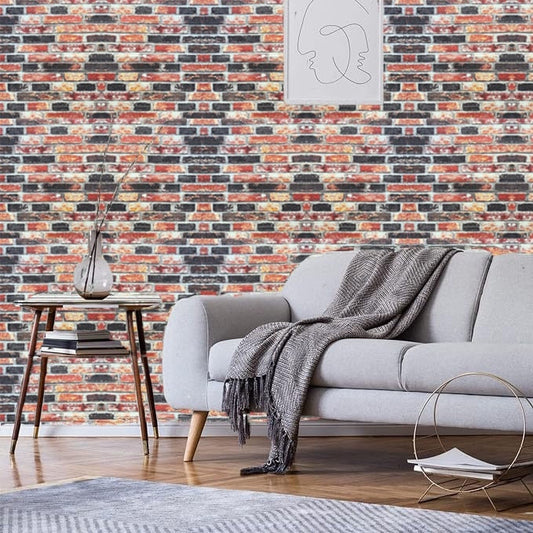 Set Tapet 3D Hozro autoadeziv, Model Caramizi multicolor Abstract, design modern, foarte usor de montat, Tapet 86 HOZRO