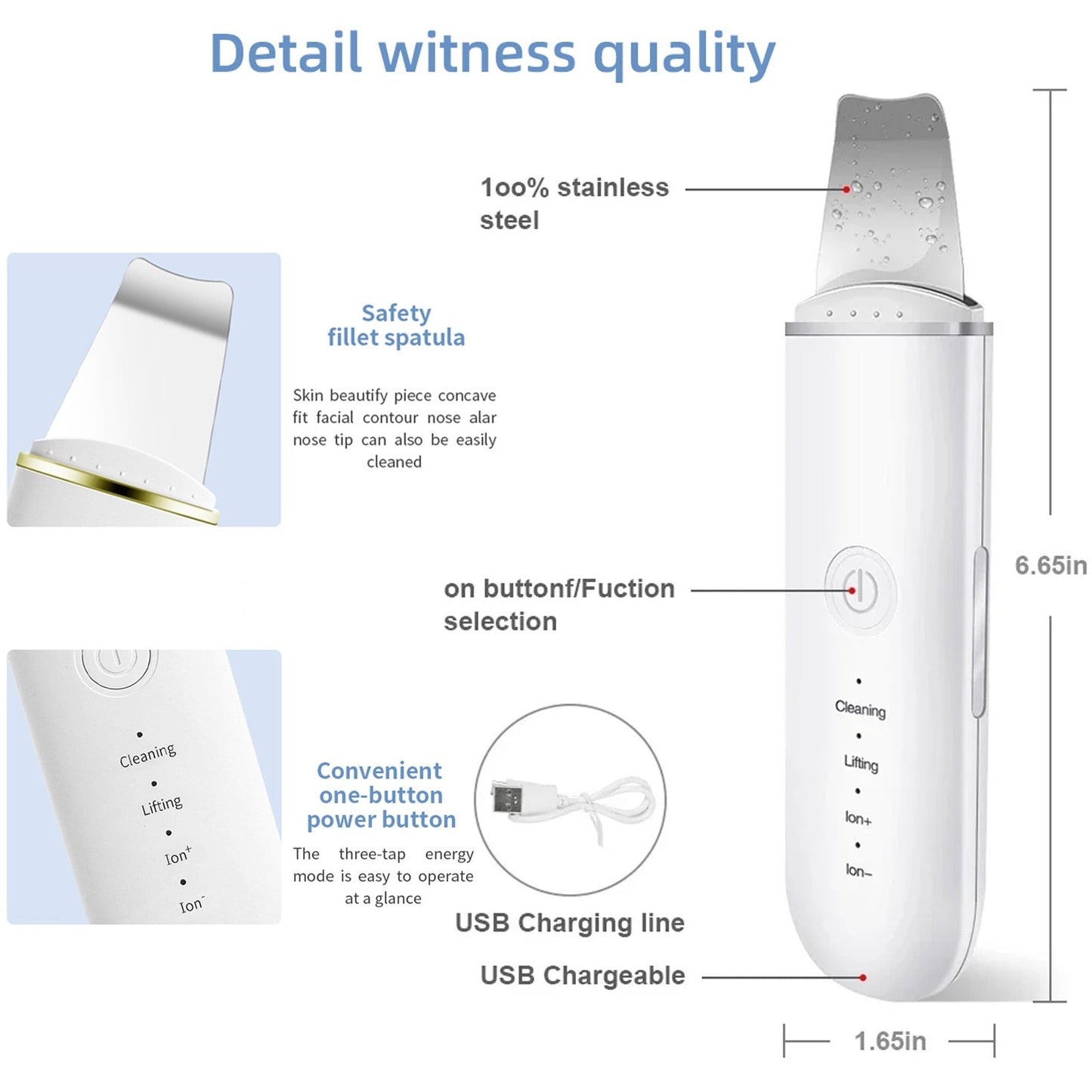 Exfoliant Hozro ultrasonic electric pentru curatarea profunda a pielii, instrument de frumusete, eliminare puncte negre, curatare pori, lifting ten, skin scrubber, peeling HOZRO